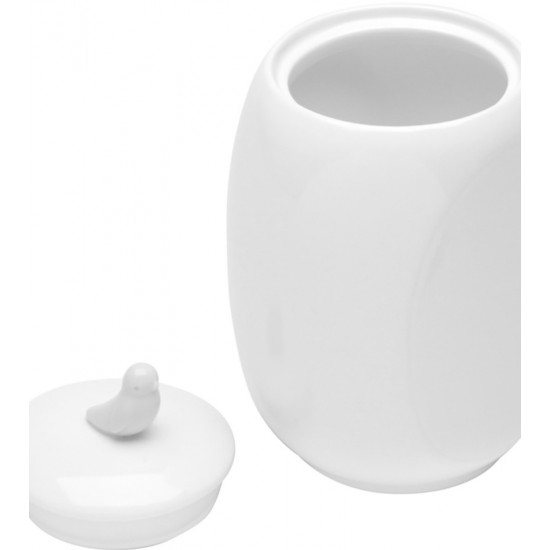 Pote Porcelana Com Tampa Birds Branco 12x10x17cm